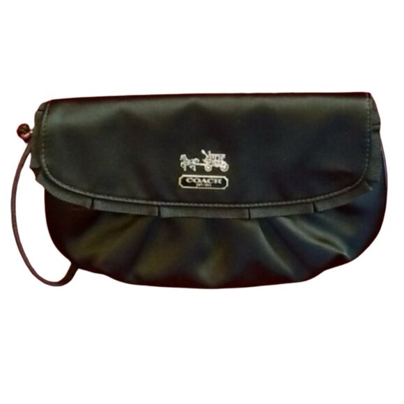 COACH AMANDA Black Satin Wristlet - Picture 1 of 14